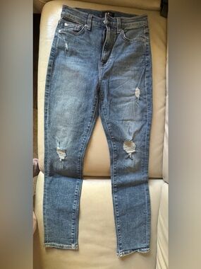 7 For All Mankind Distressed Blue Skinny Jeans